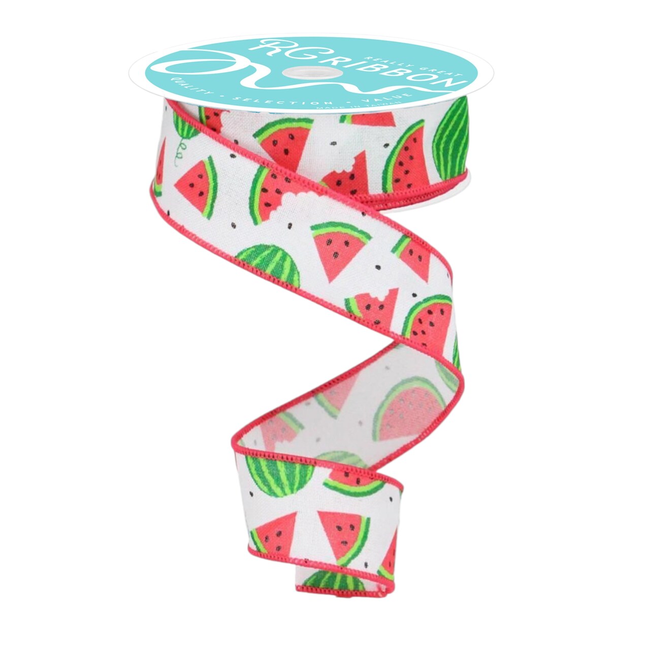 RG Ribbon: 1.5"-2.5" Watermelon Wired Ribbon for Bows, Wreaths, Crafts, and Decorations